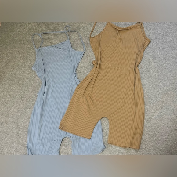 Amazon Pants - Blue and Tan Ribbed gym Jumpsuits